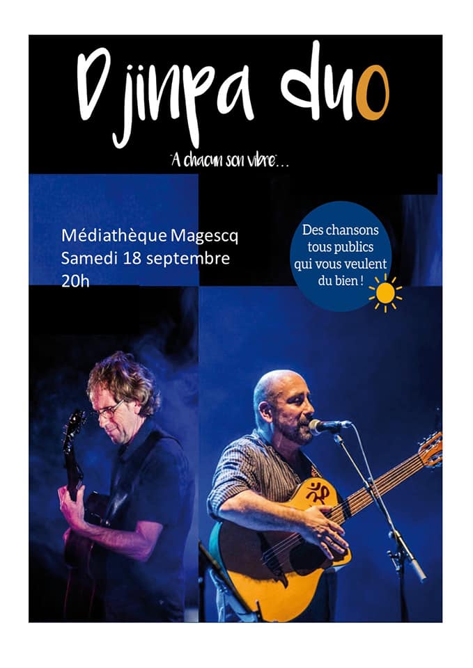 DJINPA'S DUO se produira le samedi 18 septembre 2021 à 20h, hall de la Mairie.