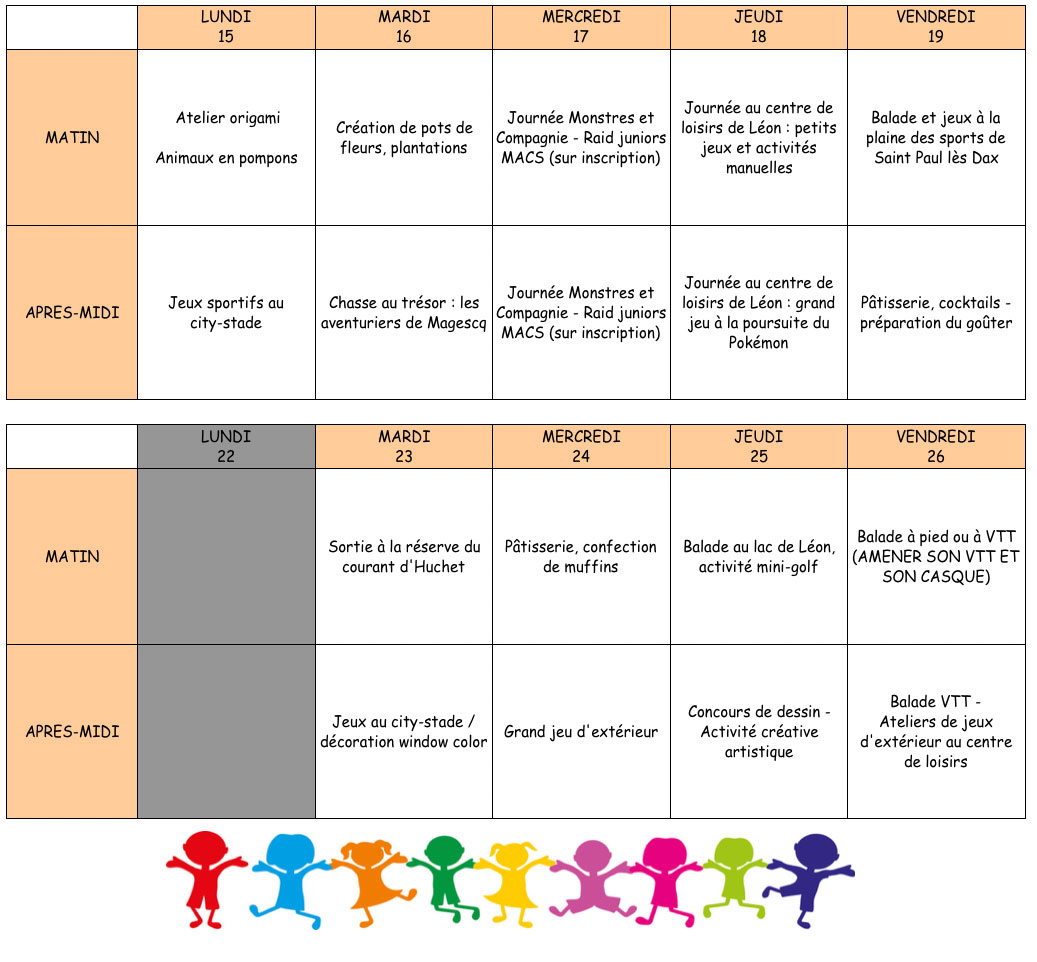 Programme pour les 6 - 11 ans