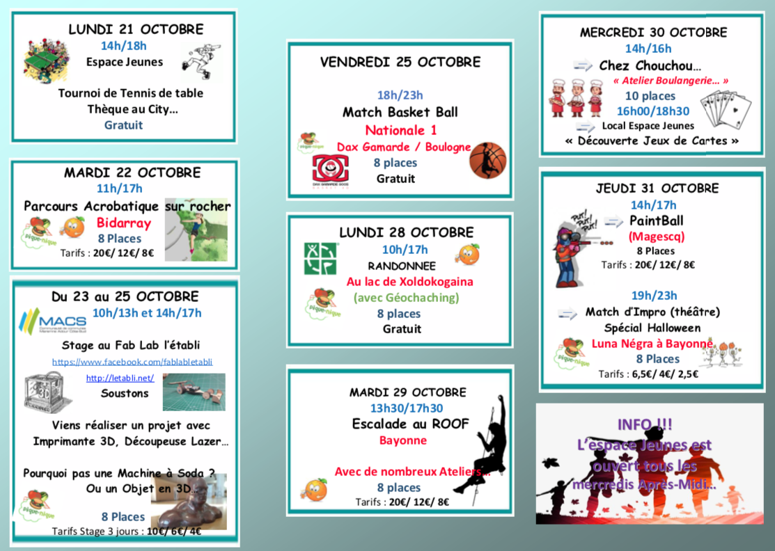 Espace jeunes - Programme d’Activités TOUSSAINT 2019