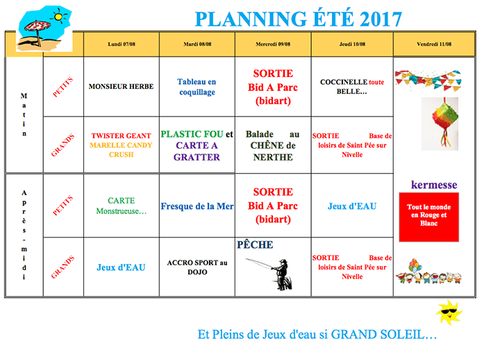 Planning été 2017- accueil de loisirs